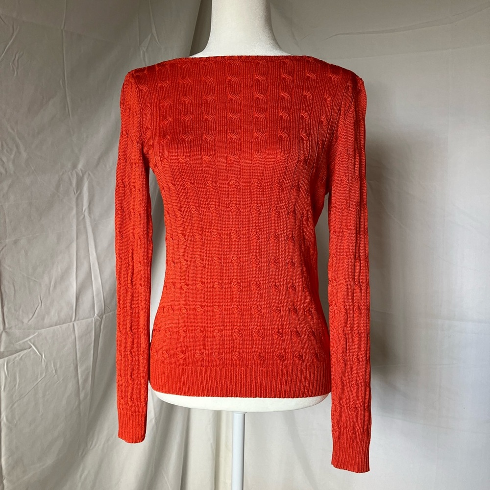 Ralph Lauren Black Label 100% Silk Cableknit Scoop Back Sweater